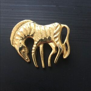 Vintage Gold Toned Textured Zebra Brooch